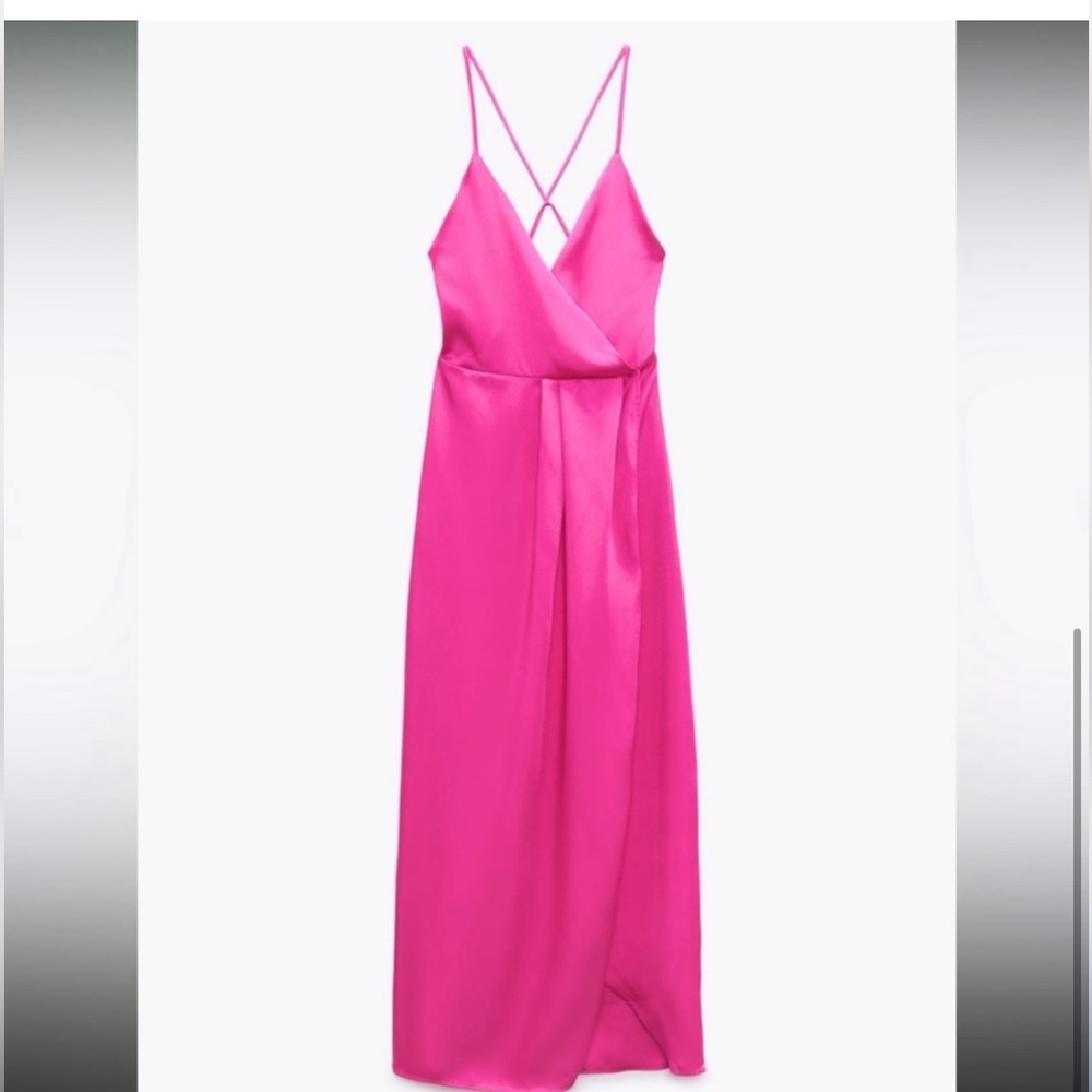 Zara satin slip fuchsia dress